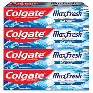 Colgate MaxFresh Toothpaste, Blue Gel Paste with Menthol for Super Fresh Breath, 600g, 150g X 4 (Peppermint Ice, Combo Pack) Style Name:600g, 150g X 4